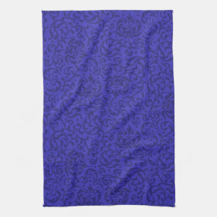 Cobalt Blue Tudor Garden Floral Damask Tea Towel