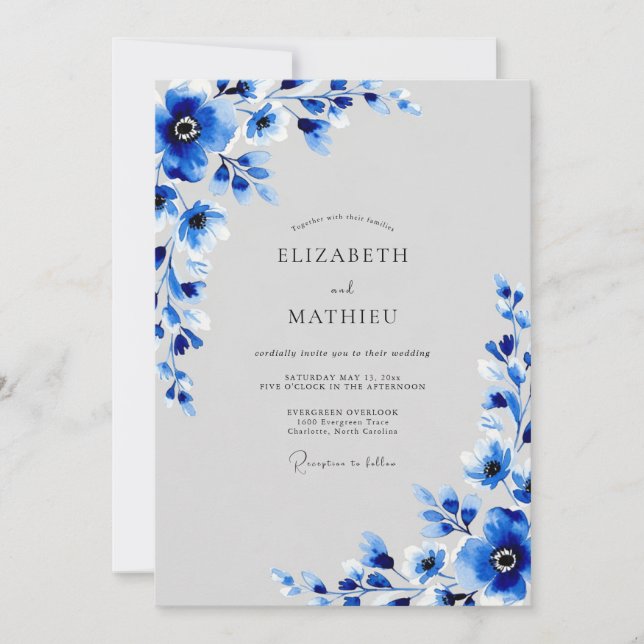 Cobalt Blue Vivid Winter Wedding Invitation (Front)
