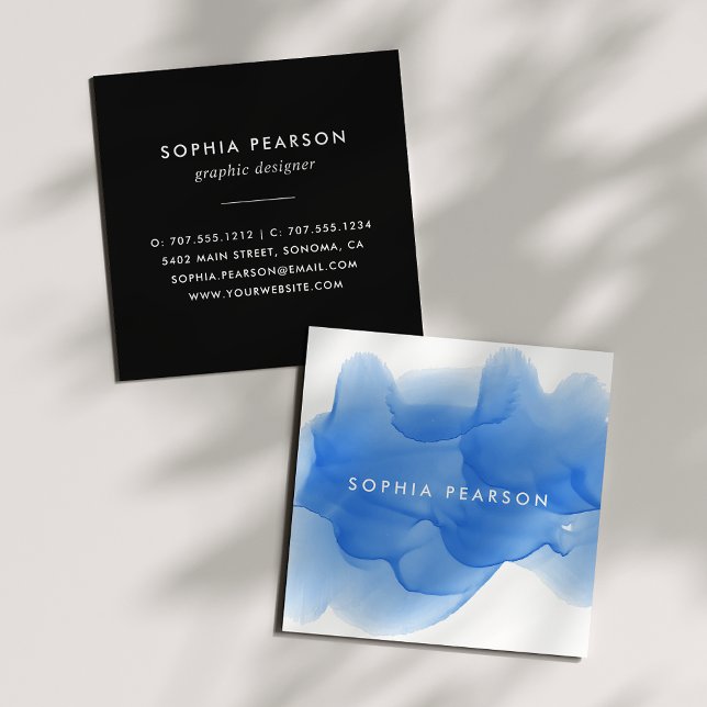 Cobalt Blue Watercolor Blot Square Business Card (Creator Uploaded)