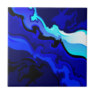 Cobalt Blue Wave Swirl Design Tile