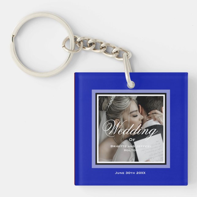 Cobalt blue wedding couple customisable key ring (Front)