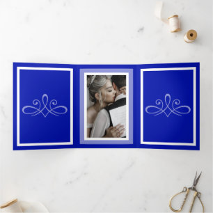 Cobalt blue wedding Customisable photo Tri-Fold Programme