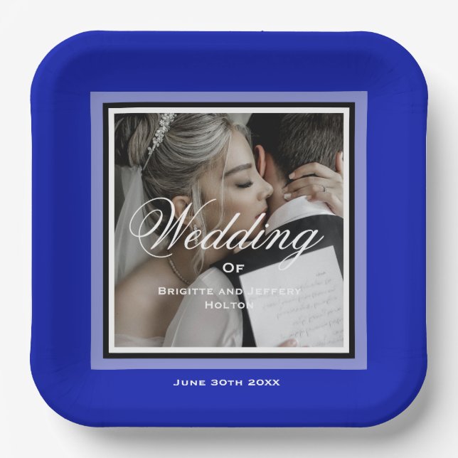 Cobalt blue wedding paper plates (Front)