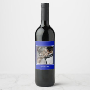 Cobalt blue wedding photo custom 50th anniversary wine label
