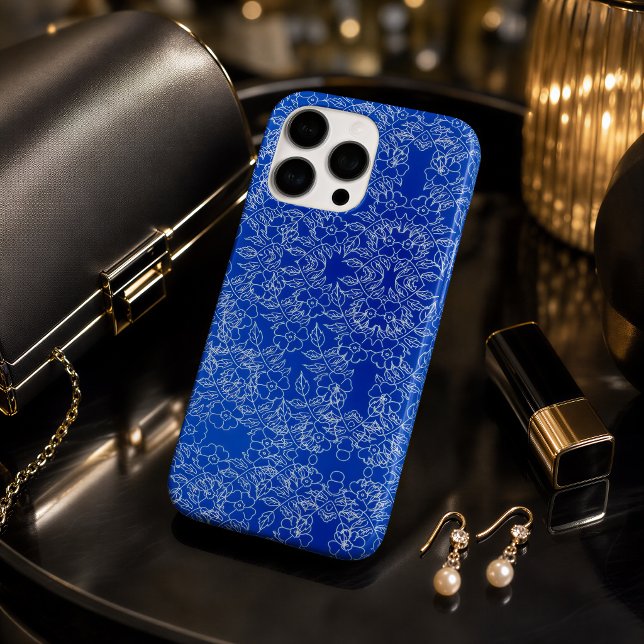 Cobalt Blue White Floral Damask Case-Mate iPhone Case (Creator Uploaded)