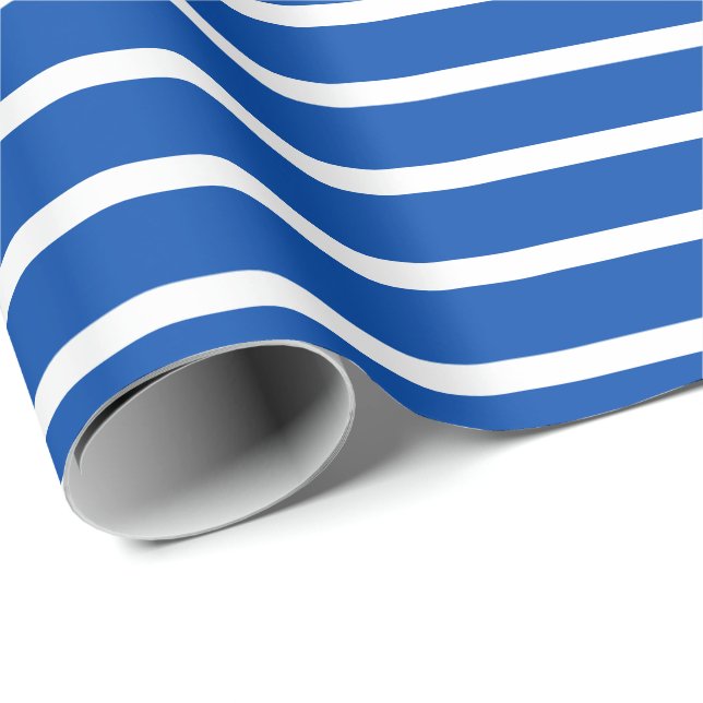 Cobalt Blue White Horizontal Striped Wrapping Paper (Roll Corner)