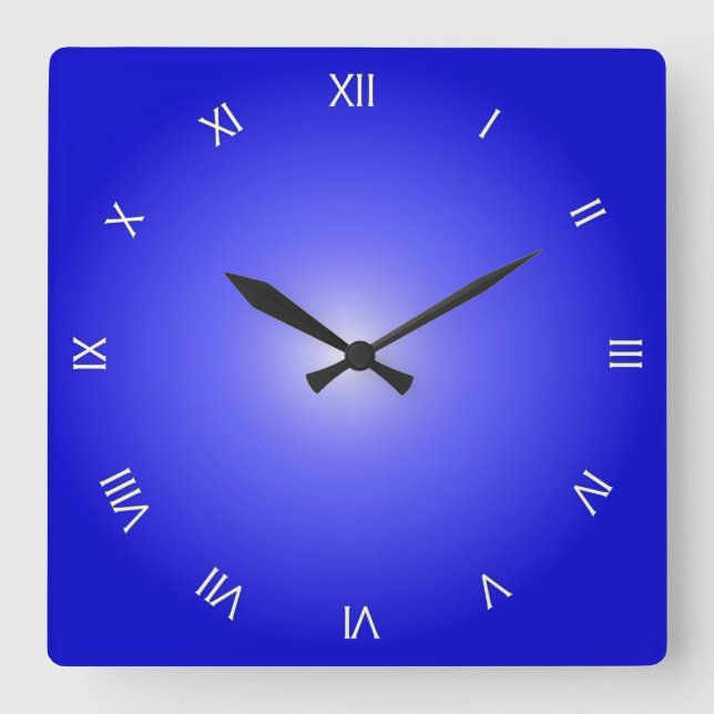Cobalt Blue White Roman Numerals Square Wall Clock (Front)