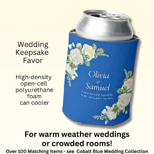Cobalt Blue & White Roses Can Cooler