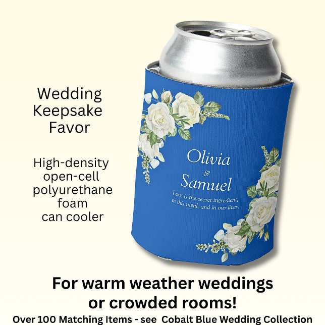 Cobalt Blue & White Roses  Can Cooler (Creator Uploaded)
