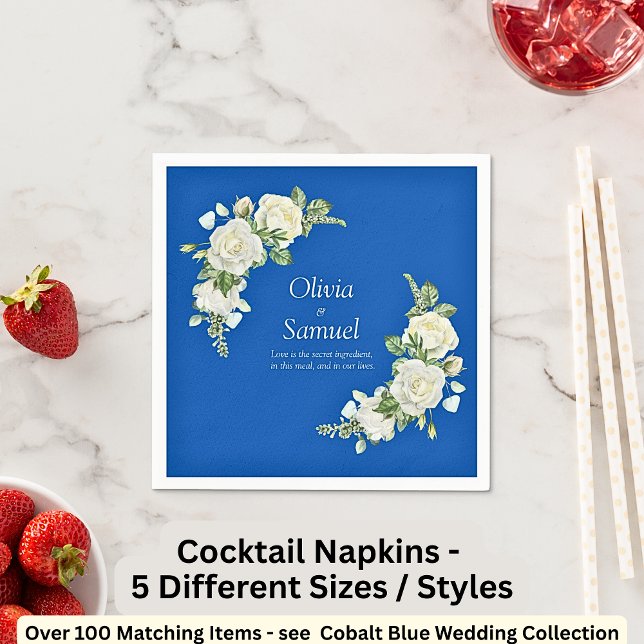 Cobalt Blue & White Roses  Cocktail  Napkin (Creator Uploaded)
