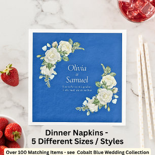 Cobalt Blue & White Roses Dinner Napkin