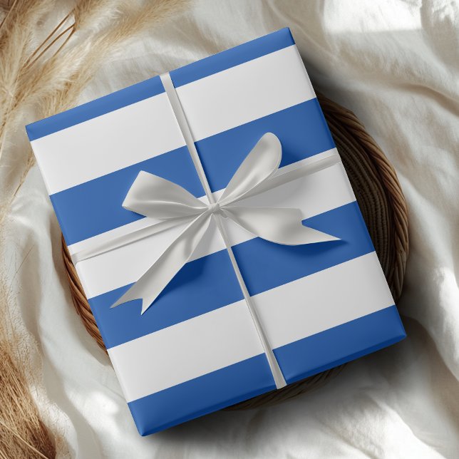 Cobalt Blue White Wide Horizontal Striped Wrapping Paper (Creator Uploaded)