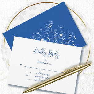 Cobalt Blue White Wildflowers Boho Wedding RSVP