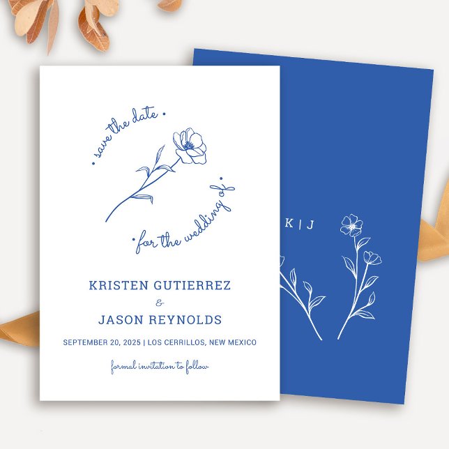 Cobalt Blue Wildflower Save The Date Invitation (Cobalt Blue Wildflower Save The Date)