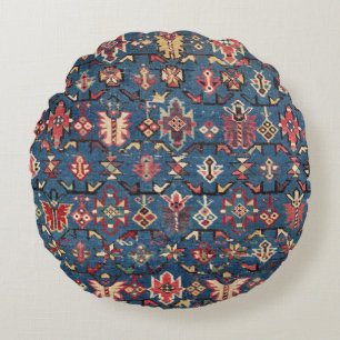 Cobalt Blue Yellow Red Aztec Butterfly  Round Cushion
