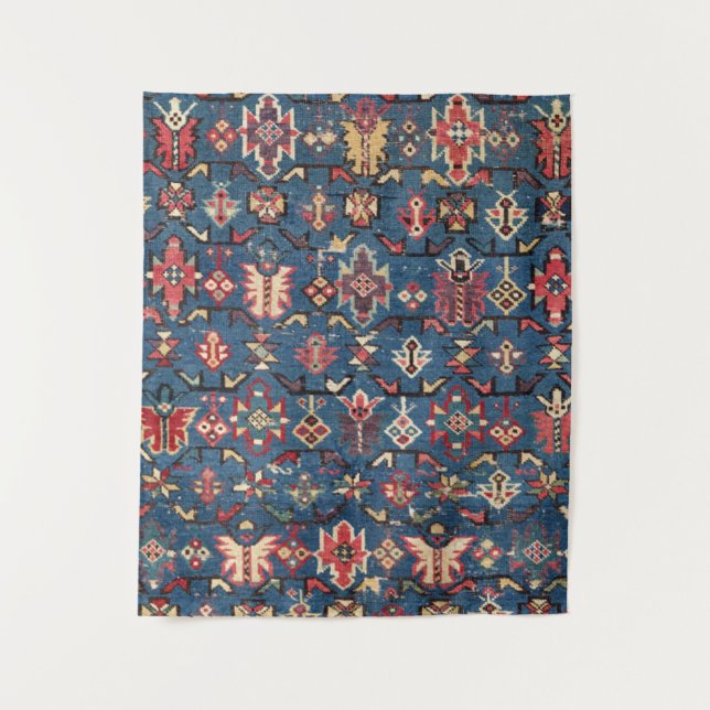 Cobalt Blue Yellow Red Aztec Butterfly  Tapestry (Front)