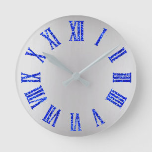 Cobalt BlueGlitter Grey Silver Ombre Minimal Black Round Clock
