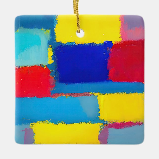 "Cobalt Carnival" Abstract Art Ceramic Ornament (Front)