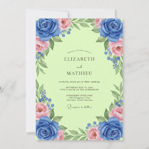 Cobalt Chartreuse Leafy Wedding Invitation