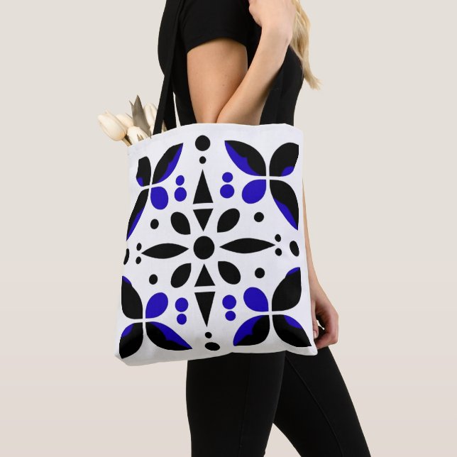 Cobalt Classic Tile Pattern Tote Bag (Close Up)