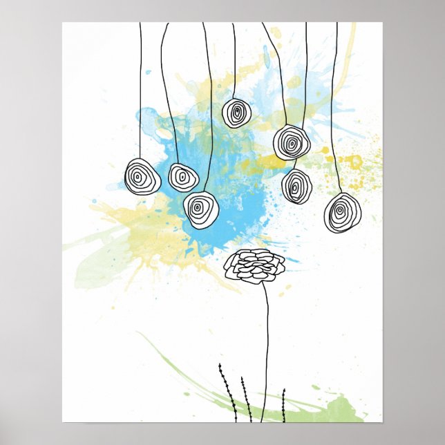 Cobalt Floral Splash-Poster Poster (Front)