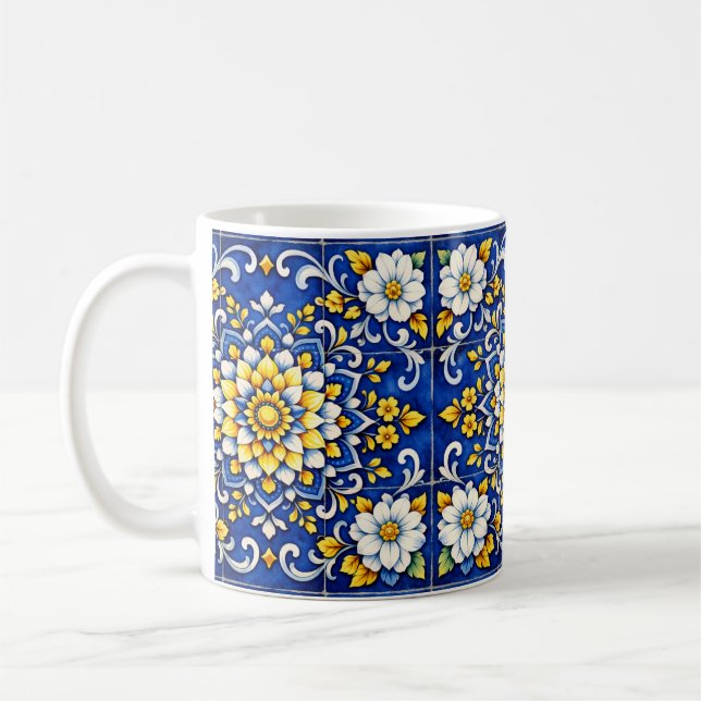 Cobalt Garden Glow Tile  Coffee Mug (Left)