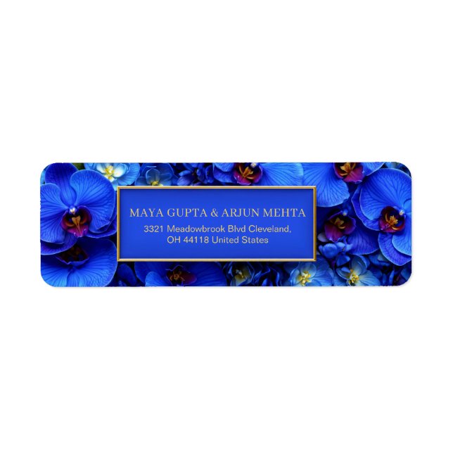 Cobalt Gilded Orchid Botanical Return Address Label (Front)