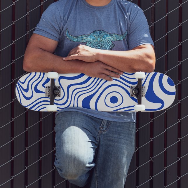 Cobalt Hyper Blue Psychedelic Wavy Skateboard (Outdoor 3)