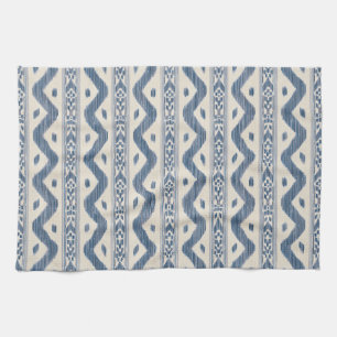 Cobalt Ikat, Cream Woven Stripe Tea Towel