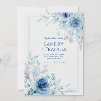 Cobalt Indigo Rose Romantic Botanical Frame Invitation