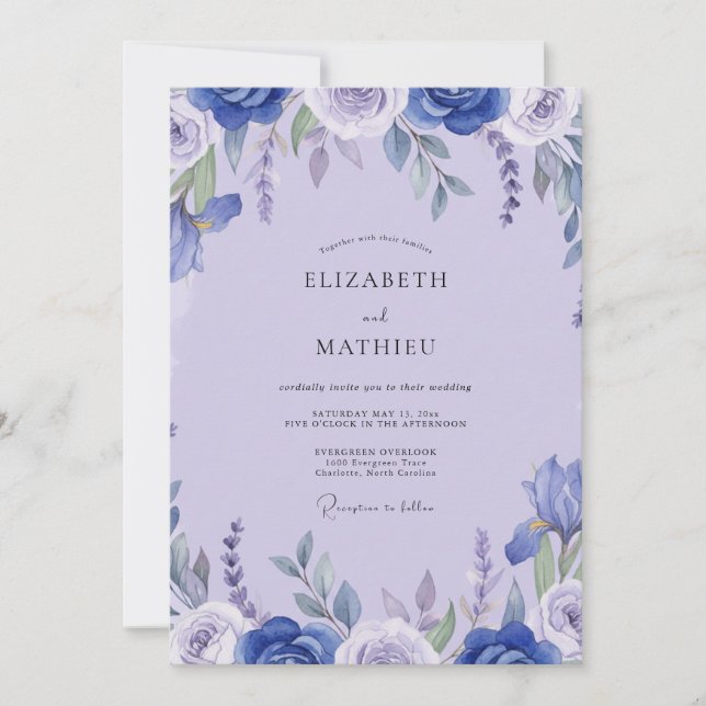 Cobalt Lavender Petal Wedding Invitation (Front)