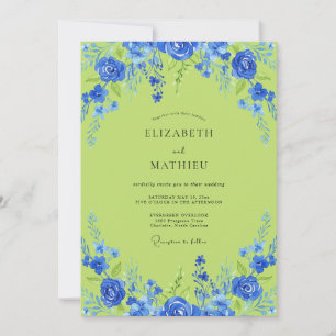 Cobalt Lime Blossom Wedding Invitation