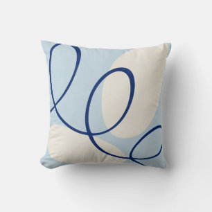 Cobalt Loop Line Pastel Blue Abstract Cushion