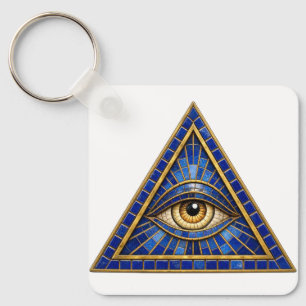 Cobalt Mosaic All-Seeing Eye Aluminium Keychain