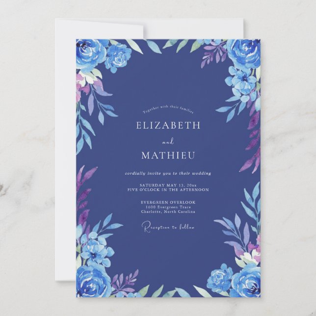 Cobalt Painted Ranunculus Wedding Invitation (Front)