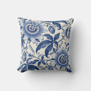 Cobalt Porcelain Passionflower Vine Cushion