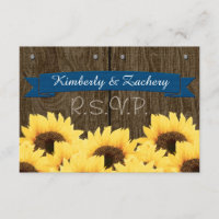 COBALT RUSTIC SUNFLOWER RSVP CARD