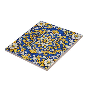 Cobalt Scrollwork Medallion Tile