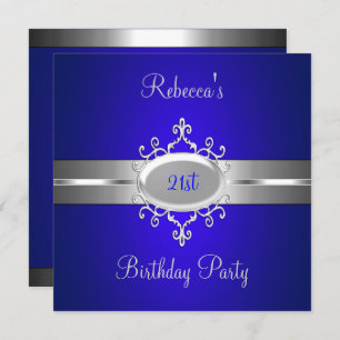 Cobalt Silver Jewel 21st Elegant Birthday Party Invitation