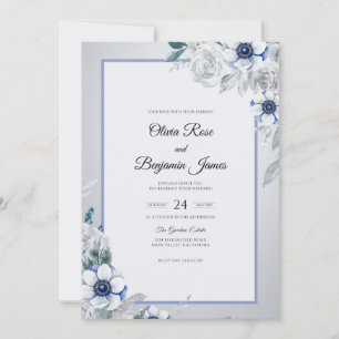 Cobalt Silver Petal Wedding Invitation