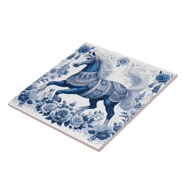 Cobalt Stallion:  Botanical Majesty  Ceramic Tile (Side)