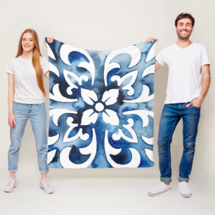 Cobalt Tile II Fleece Blanket