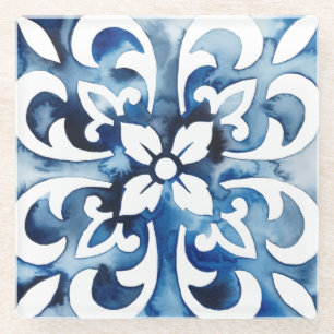 Cobalt Tile II Glass Coaster