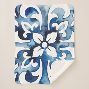 Cobalt Tile II Sherpa Blanket