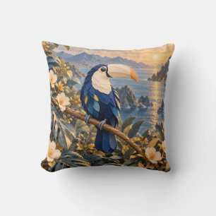 Cobalt Toucan Golden Tropical Lake Sunset Cushion