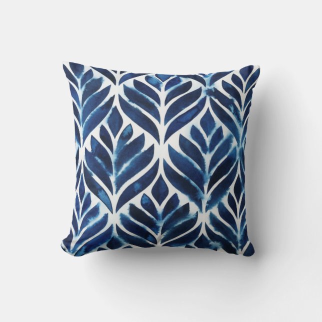 Cobalt Watercolor Tiles IV Cushion (Front)
