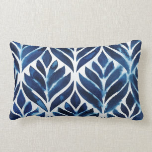 Cobalt Watercolor Tiles IV Lumbar Cushion
