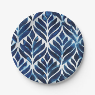 Cobalt Watercolor Tiles IV Paper Plate