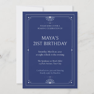 Cobalt Ziggurat Deco 21st Birthday Invitation