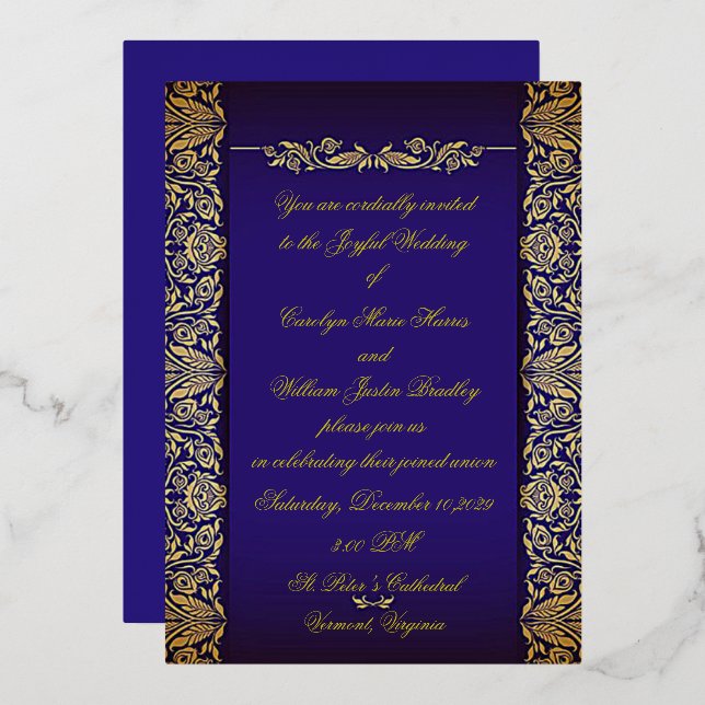 Cobalts Blue Ornate Wedding Invitation (Front/Back)